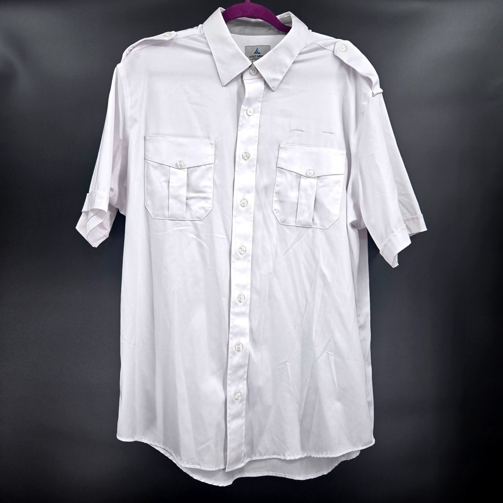 A Cut Above Brooks Pilot Shirt White Tapered Short Sleeve Uniform 18 US 45 EU